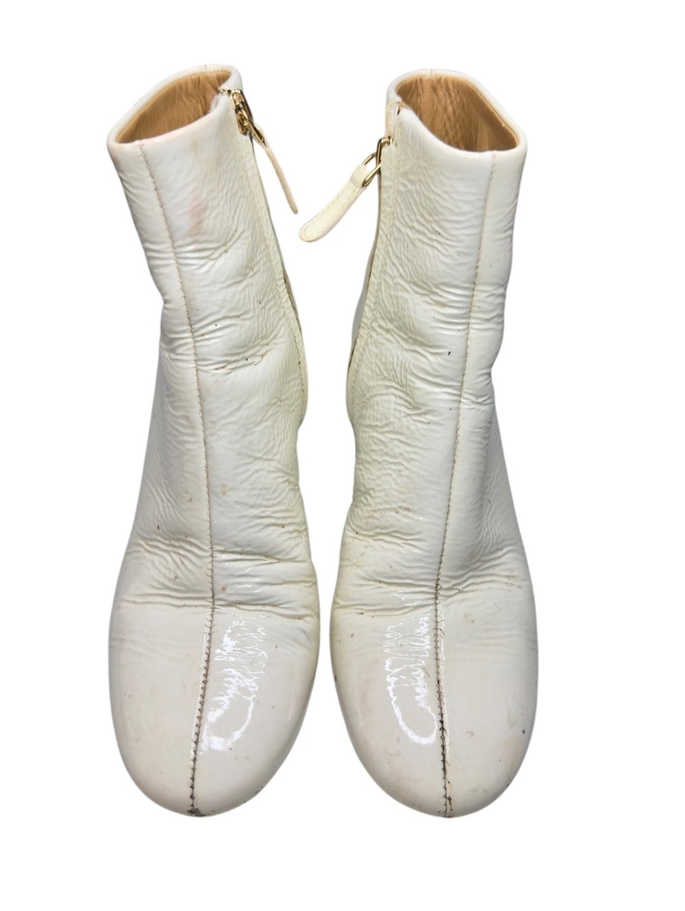 Tory Burch White Patent Leather Ankle Boots Women 5.5 M Block Heel Zip Brazil
